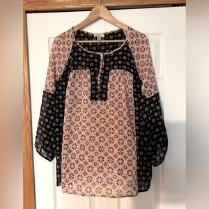 Loft Pink & Navy Pullover Blouse Size XL